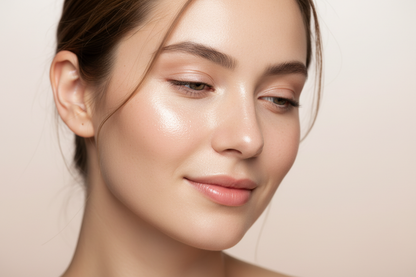 Serene close-up of glowing radiant healthy skin representing healing and wellness